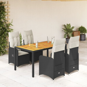 vidaXL 5-delige Bistroset met kussens poly rattan zwart