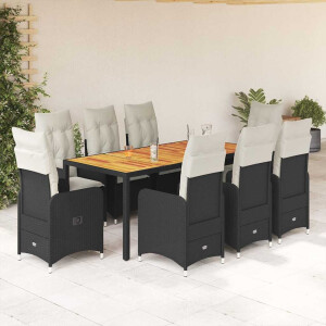 vidaXL 9-delige Bistroset met kussens poly rattan zwart