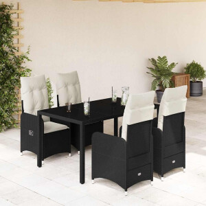 vidaXL 5-delige Bistroset met kussens poly rattan zwart