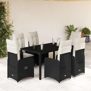 vidaXL 7-delige Bistroset met kussens poly rattan zwart