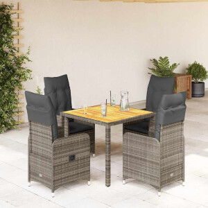 vidaXL 5-delige Bistroset met kussens poly rattan grijs