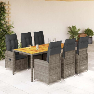 vidaXL 7-delige Bistroset met kussens poly rattan grijs