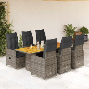vidaXL 7-delige Bistroset met kussens poly rattan grijs