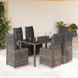vidaXL 7-delige Bistroset met kussens poly rattan grijs