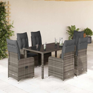 vidaXL 5-delige Bistroset met kussens poly rattan grijs
