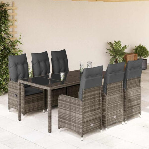 vidaXL 7-delige Bistroset met kussens poly rattan grijs