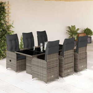 vidaXL 7-delige Bistroset met kussens poly rattan grijs