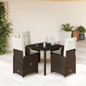 vidaXL 5-delige Bistroset met kussens poly rattan bruin