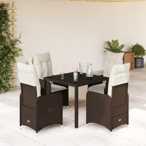 vidaXL 5-delige Bistroset met kussens poly rattan bruin