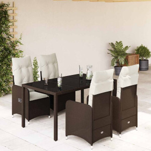 vidaXL 5-delige Bistroset met kussens poly rattan bruin