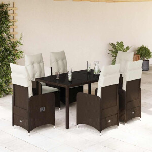 vidaXL 7-delige Bistroset met kussens poly rattan bruin