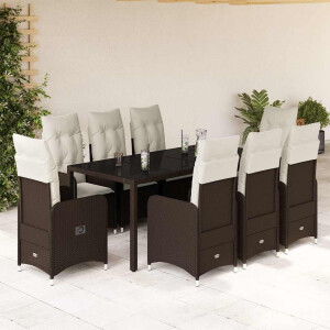 vidaXL 9-delige Bistroset met kussens poly rattan bruin