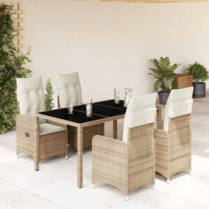 vidaXL 5-delige Bistroset met kussens poly rattan beige