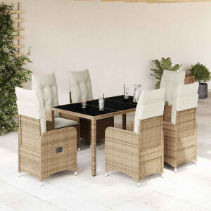 vidaXL 7-delige Bistroset met kussens poly rattan beige