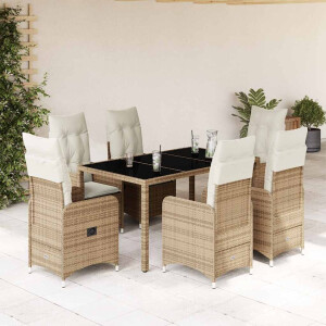 vidaXL 7-delige Bistroset met kussens poly rattan beige