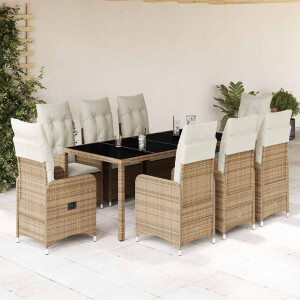 vidaXL 9-delige Bistroset met kussens poly rattan beige