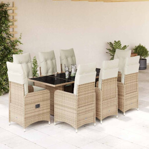 vidaXL 9-delige Bistroset met kussens poly rattan beige