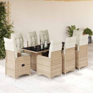 vidaXL 9-delige Bistroset met kussens poly rattan beige