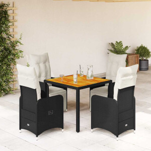 vidaXL 5-delige Bistroset met kussens poly rattan zwart