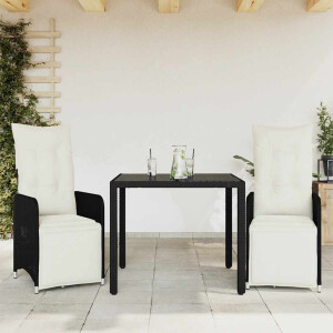 vidaXL 3-delige Bistroset met kussens poly rattan zwart