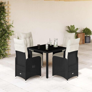 vidaXL 5-delige Bistroset met kussens poly rattan zwart