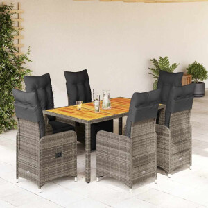 vidaXL 7-delige Bistroset met kussens poly rattan grijs
