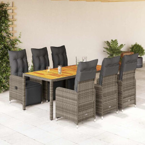 vidaXL 7-delige Bistroset met kussens poly rattan grijs
