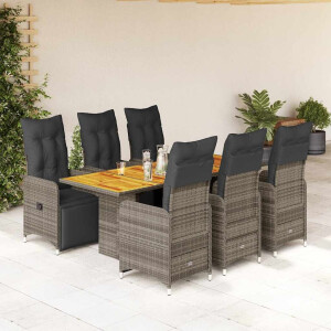 vidaXL 7-delige Bistroset met kussens poly rattan grijs