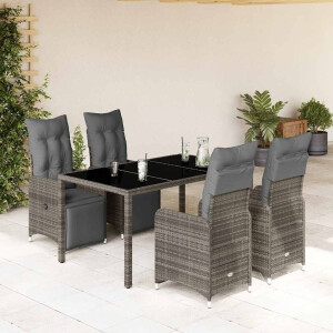 vidaXL 5-delige Bistroset met kussens poly rattan grijs