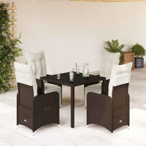 vidaXL 5-delige Bistroset met kussens poly rattan bruin