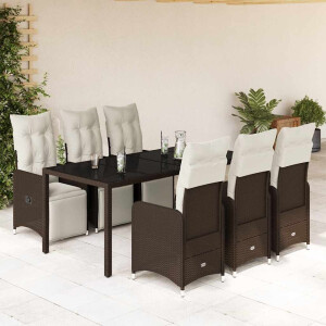 vidaXL 7-delige Bistroset met kussens poly rattan bruin