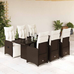 vidaXL 7-delige Bistroset met kussens poly rattan bruin