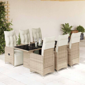 vidaXL 7-delige Bistroset met kussens poly rattan bruin