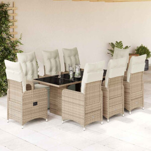 vidaXL 9-delige Bistroset met kussens poly rattan bruin