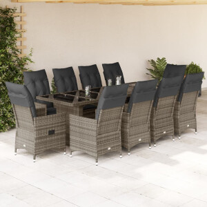 vidaXL 11-delige Bistroset met kussens poly rattan grijs