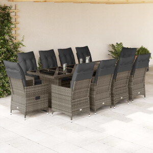 vidaXL 11-delige Bistroset met kussens poly rattan grijs