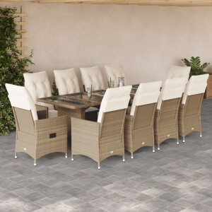vidaXL 11-delige Bistroset met kussens poly rattan beige