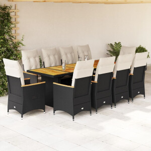 vidaXL 11-delige Bistroset met kussens poly rattan zwart