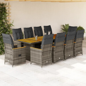vidaXL 11-delige Bistroset met kussens poly rattan grijs