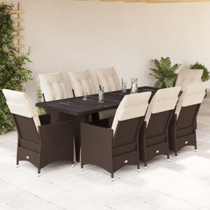 vidaXL 9-delige Bistroset met kussens poly rattan bruin