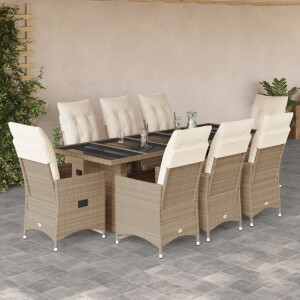 vidaXL 9-delige Bistroset met kussens poly rattan beige