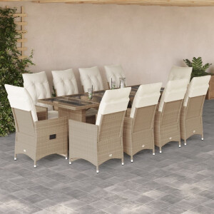 vidaXL 11-delige Bistroset met kussens poly rattan beige
