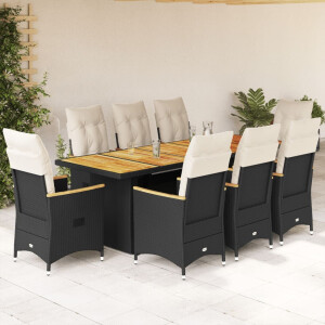 vidaXL 9-delige Bistroset met kussens poly rattan zwart