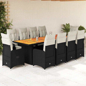 vidaXL 11-delige Bistroset met kussens poly rattan zwart
