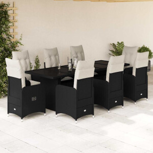 vidaXL 9-delige Bistroset met kussens poly rattan zwart