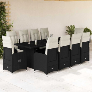 vidaXL 11-delige Bistroset met kussens poly rattan zwart