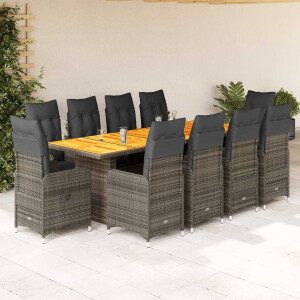 vidaXL 11-delige Bistroset met kussens poly rattan grijs