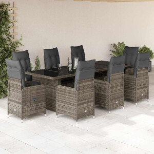 vidaXL 9-delige Bistroset met kussens poly rattan grijs