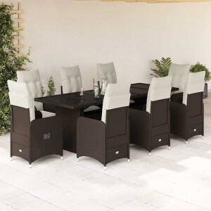 vidaXL 9-delige Bistroset met kussens poly rattan bruin