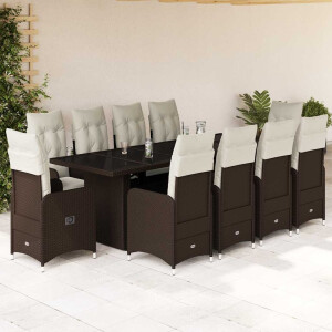 vidaXL 11-delige Bistroset met kussens poly rattan bruin